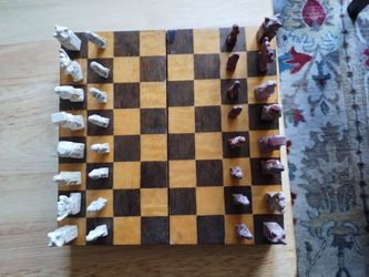 Chess Set, Vintage Korean, wood & Carved Stone