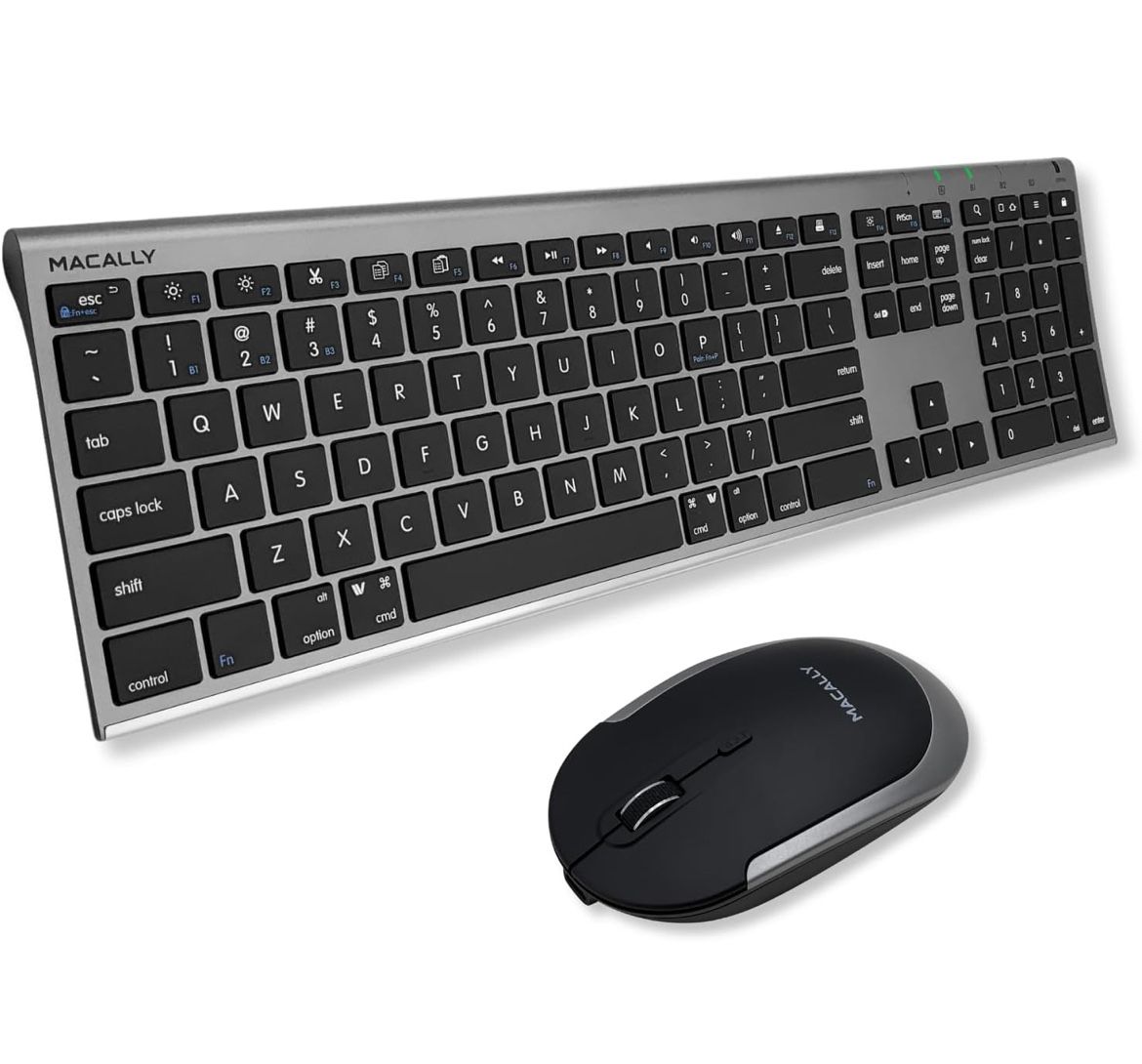 Macally Premium Bluetooth Keyboard and Mouse for Mac | Compatible Wireless Apple Keyboard and Mouse Combo (110 Keys Multi-Device Rechargeable@J13-681