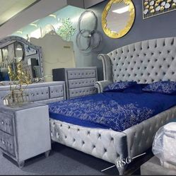 Gray, Black Bedroom Set Mattress Sold Separately 💥$39 Down Payment with Financing ⭐ 90 Days same as cash