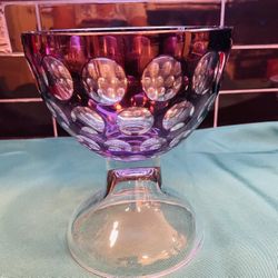 Stunning Cut To Clear Amethyst Pedestal Bowl With Circle Design 