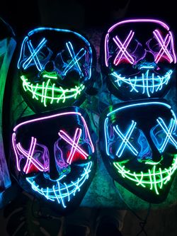 LED Neon Light-Up Halloween Masks – Set of 4