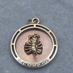 Father’s Day Gift Vintage Horoscope 14k Gold 3D Scorpio Zodiac Circle Charm Pendant About 6.4 Gram