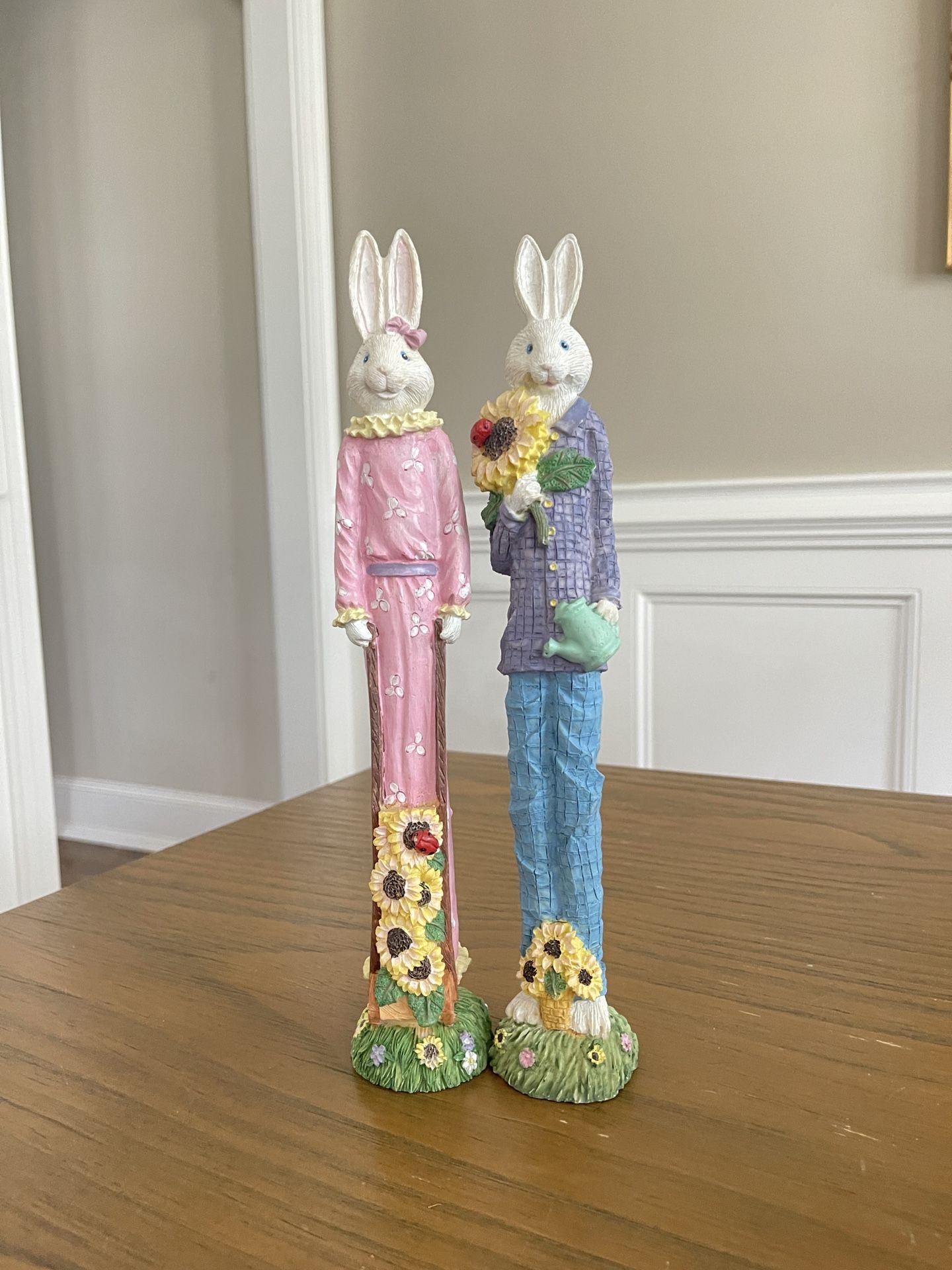 Pencil Bunny 11 1/4” Rabbit Figurines Set Of 2 Easter Spring Detailed