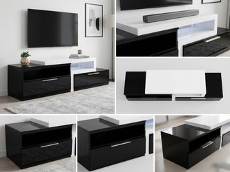 Black and White Gloss TV Stand with LED