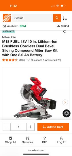 Milwaukee M18 FUEL 18V 10 in. Lithium-Ion Brushless Cordless Dual Bevel Sliding Compound Miter Saw Kit with One 8.0 Ah Battery