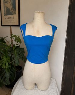 Y2K Cobalt Blue Sweetheart Cutout Crop Top Fairycore Coquette