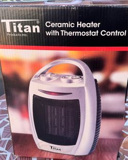 Titan Ceramic Heater TH5059 – 1500W/750W – Thermostat Control – Tip‑Over & Overheat Safety
