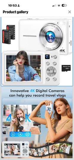 new in box! 4K Digital Camera, 64MP Autofocus Vlogging Camera with Dual Lens, White 16X Digital Zoom YouTube Compact Travel Point Shoot Camera for Tee