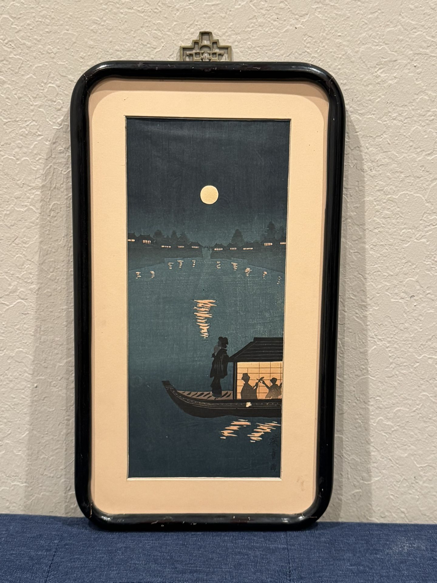 c1930 Woodblock Print Takahashi Hiroaki (Shotei) "Pleasure Boat Under Full Moon"