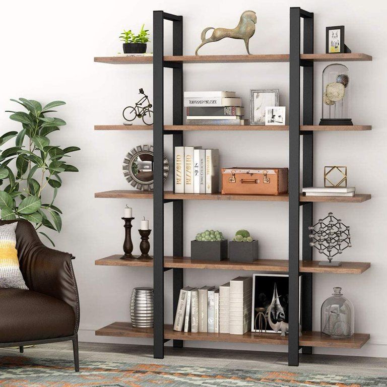 Tribesigns 5-Tier Bookshelf, Vintage Industrial Style Bookcase 72 H x 12 W x 47L Inches, Retro Brown