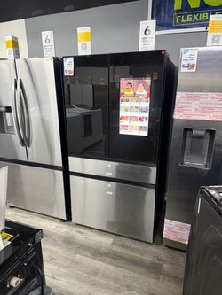 SAMSUNG BESPOKE STAINLESS STEEL & CHARCOAL GLASS COUNTER DEPTH FOUR DOOR REFRIGERATOR WITH FAMILY HUB SCREEN 😍