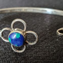 Sterling silver 925 cuff bracelet with natural azurite, blue green, Mexico