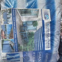 20x30 Shade Tarp Blue And White Stripes Heavy Duty 