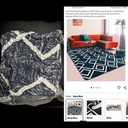 NEVER USED/SEALED.  4x6Ft  Memory Foam Rug, Blue & White 