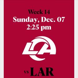 Cardinals vs Rams Sunday December 7th Section 126 Row 14 Seats 5 & 6