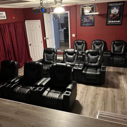 Black Leather Theatre  Recliner Chairs