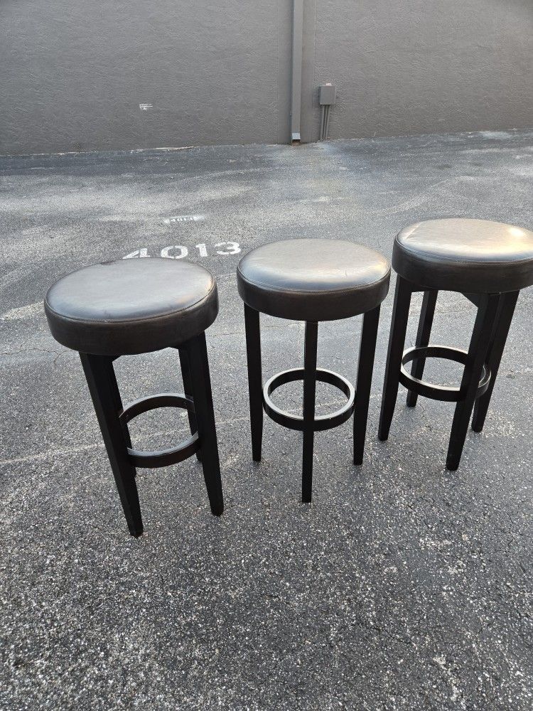3 Wooden Padded Bar Stools
