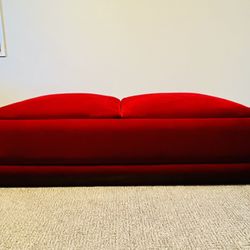 Large Vintage Red Velvet Ottoman 