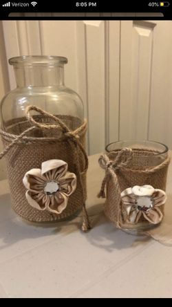 Burlap wrapped Glass Jars