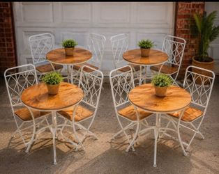 4 Bistro Sets - Wood Top Tables with White Metal Chairs $200 • MANCHESTER, PA