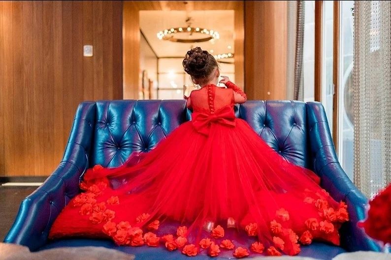 Luxury Red Lace Tulle Dress 3T
