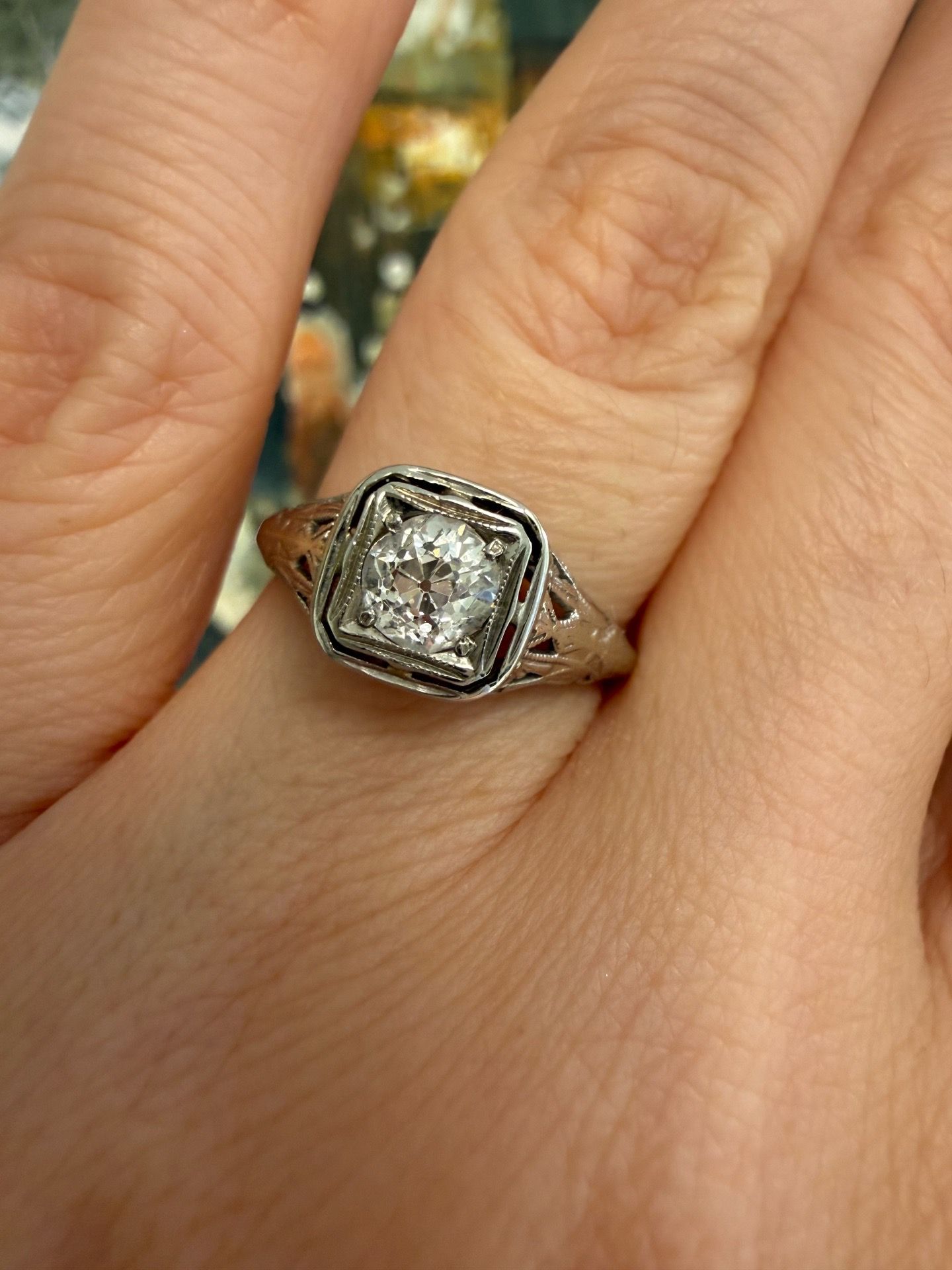 18K White Gold Art Deco Natural Old Cut 0.40ct VS Diamond Ring 2.57g $995
