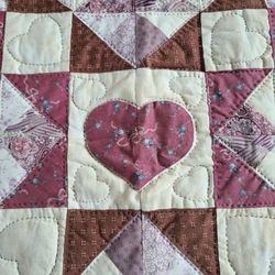 Handmade Quilt Throw Square Americana Heart Cottagecore Shabbychic Grannycore Topper