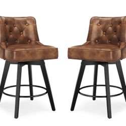 2 Brown faux leather stools new swivel upholstered counter height kitchen furniture bar set