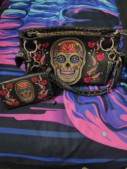 Sugar skull purse/wallet combo