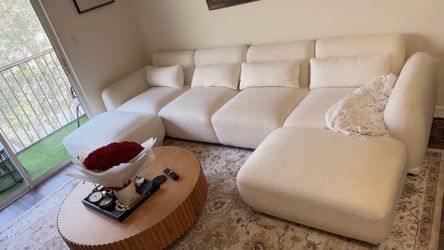 Luxury Cream Sectional Couch & Modern Coffee Table Set