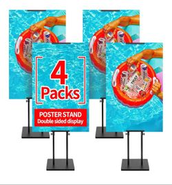 4-Pack Poster Stand - Heavy Duty, Double-Sided, Adjustable Height Up to 80 inches, Outdoor Banner Stand - Black