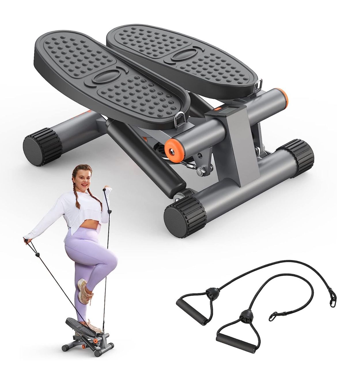 Niceday Steppers for Exercise, Stair Stepper with Resistance Bands, Mini Stepper with 300LBS Loading Capacity, Hydraulic Fitness Stepper with LCD Moni