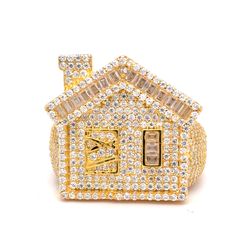 925 Sterling Silver Gold Plated Moissanite Trap House Ring 10.70g 2.9ct Size 10 216083/11