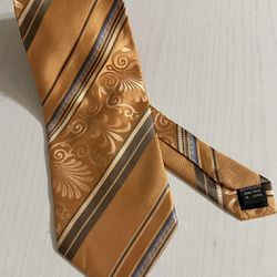 Bruno Conte Tie Men’s Neck Tie Orange Scroll & Stripes Gold Accent