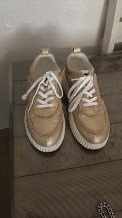 Gold Leather Lace-Up Sneakers size