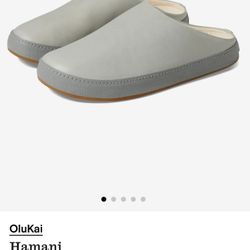 Men's OluKai Gray Leather Slides Mules Sandals - Size 12M