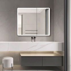 bathroom medicine cabinet with mirrored door, 31"× 27"×5.5 inch D round corner frame, , with adjustable shelves Brand new D923