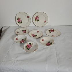 Royal Wessex Pink  Rose With Gold Rim Plates