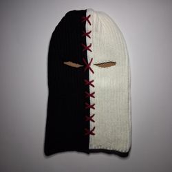 Black & White Stitch Knitted Ski Mask / Balaclava 