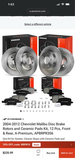 2012 Chevy Malibu rotors and disc pads