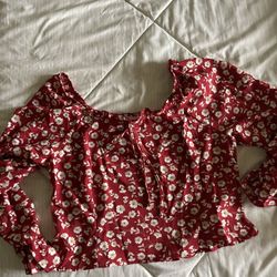 Red Crop Top Off The Shoulder