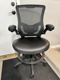 Brand New Black Mesh Back Height Adjustable Drafting Chair w/Flip Up Armrests & Adjustable Lumbar 