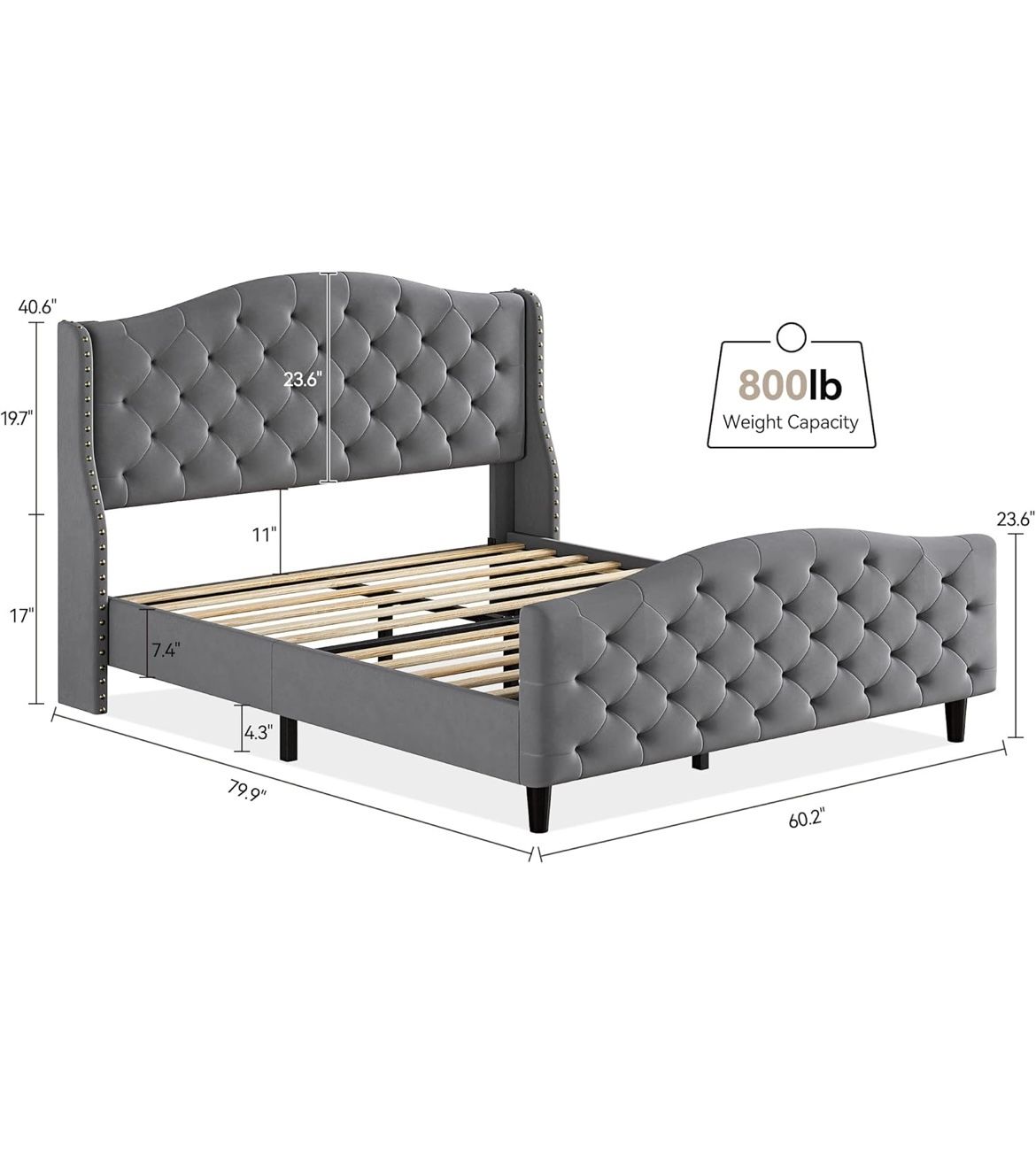 King Size Velvet Upholstered Bed Frame