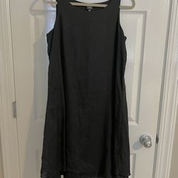 EILEEN FISHER 100% IRISH LINEN Double Layer Lagenlook Dress M black sleeveless   Eileen Fisher 100% Irish Linen Midi Dress in excellent, gently preown
