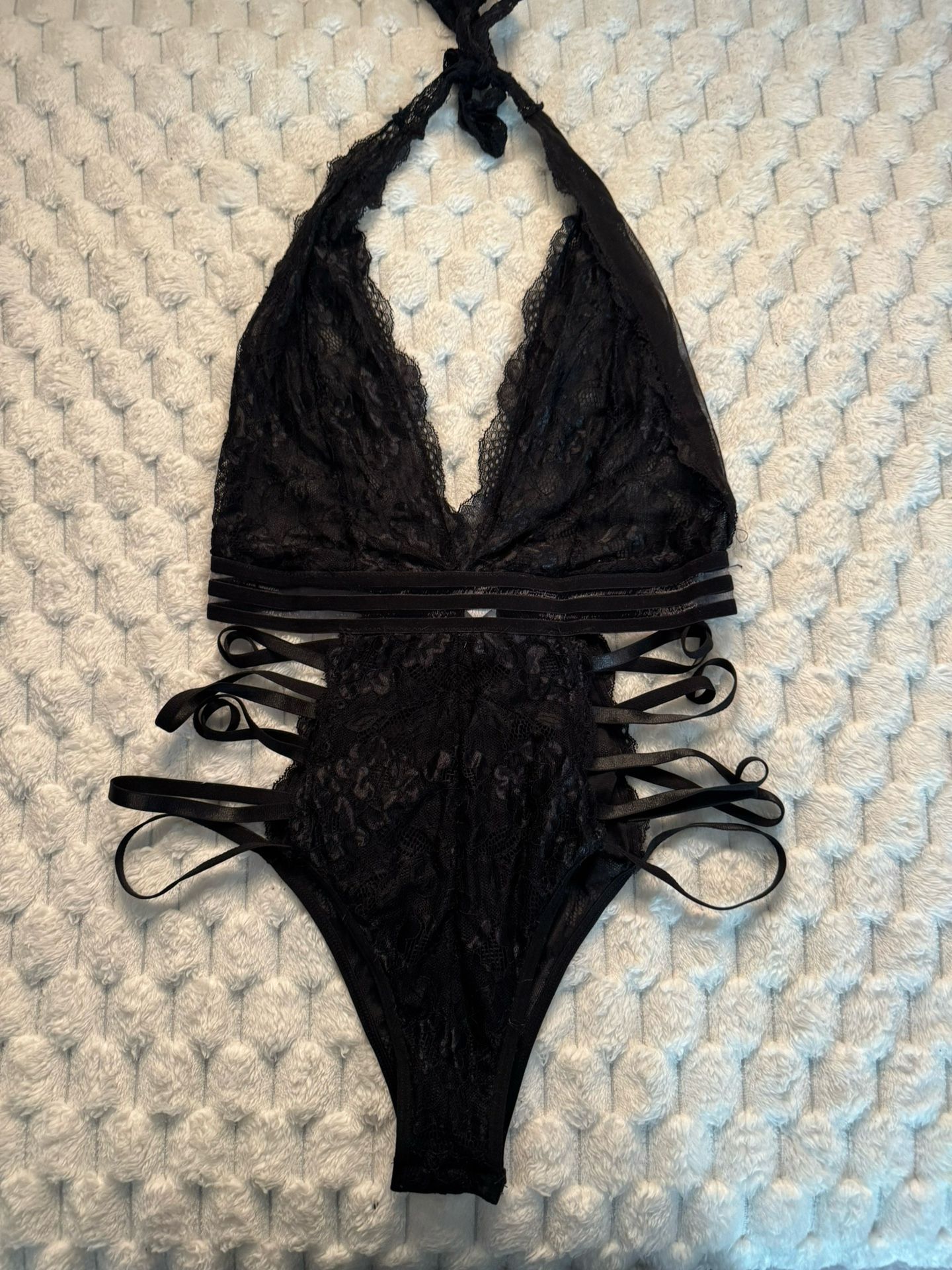 Size Large Black Lace One Piece Button Down