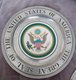 United States Great Seal Plate Bald Eagle Porcelain Pewter RWP Wilton Armetale