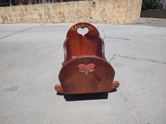 Vintage wooden doll rocking cradle
