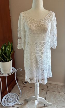 White Crochet Lace Blouse/Mini Dress