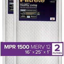 Filtrete 16x25x1, AC Furnace Air Filter, MPR 1500, Healthy Living Ultra 2-Pack