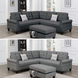 Gray Sectional Sofa With Storage Ottoman 